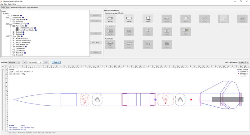 Rocket design in simulator software.